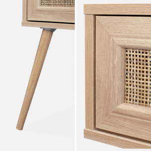 Lot de 2 tables de chevet effet bois & cannage avec 1 tiroir - Bohème
