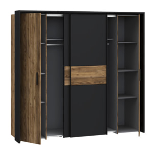 Armoire H209cm 2 portes coulissantes décor épicéa et noir mat - YAL