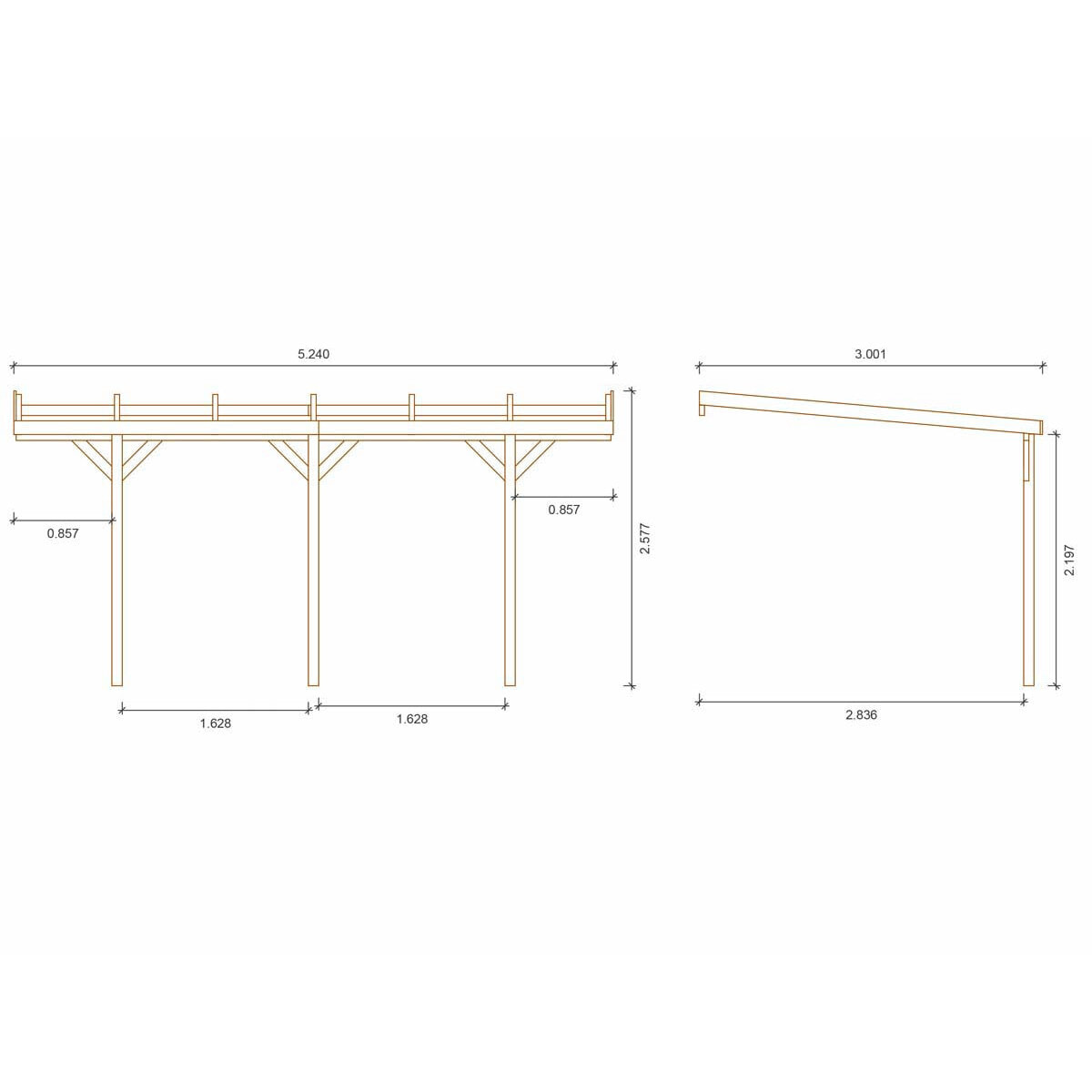 Carport bois adossé voiture "Solar 2" - 300 x 454 x 245 cm