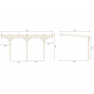 Carport bois adossé voiture "Solar 2" - 300 x 454 x 245 cm