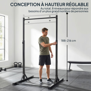 Barre de traction autoportante hauteur réglable 8 niv. acier noir