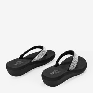 Sandalias de dedo negras con cuña y brillantes