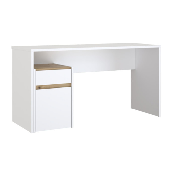 Bureau avec caisson amovible blanc mat et effet chêne - L140 CM - KIARA