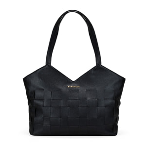 Bolso tote negro con tiras entrelazadas y cremallera