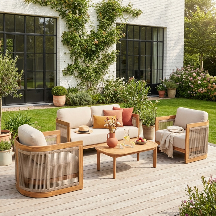 Salon de jardin bois d'acacia et cordes 4 places MAUI