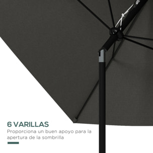 Outsunny Sombrilla de Jardín 300x200x248 cm Parasol de Terraza con 6 Varillas Apertura Manual Anti-UV y Ángulo Ajustable para Jardín Piscina Gris Oscuro