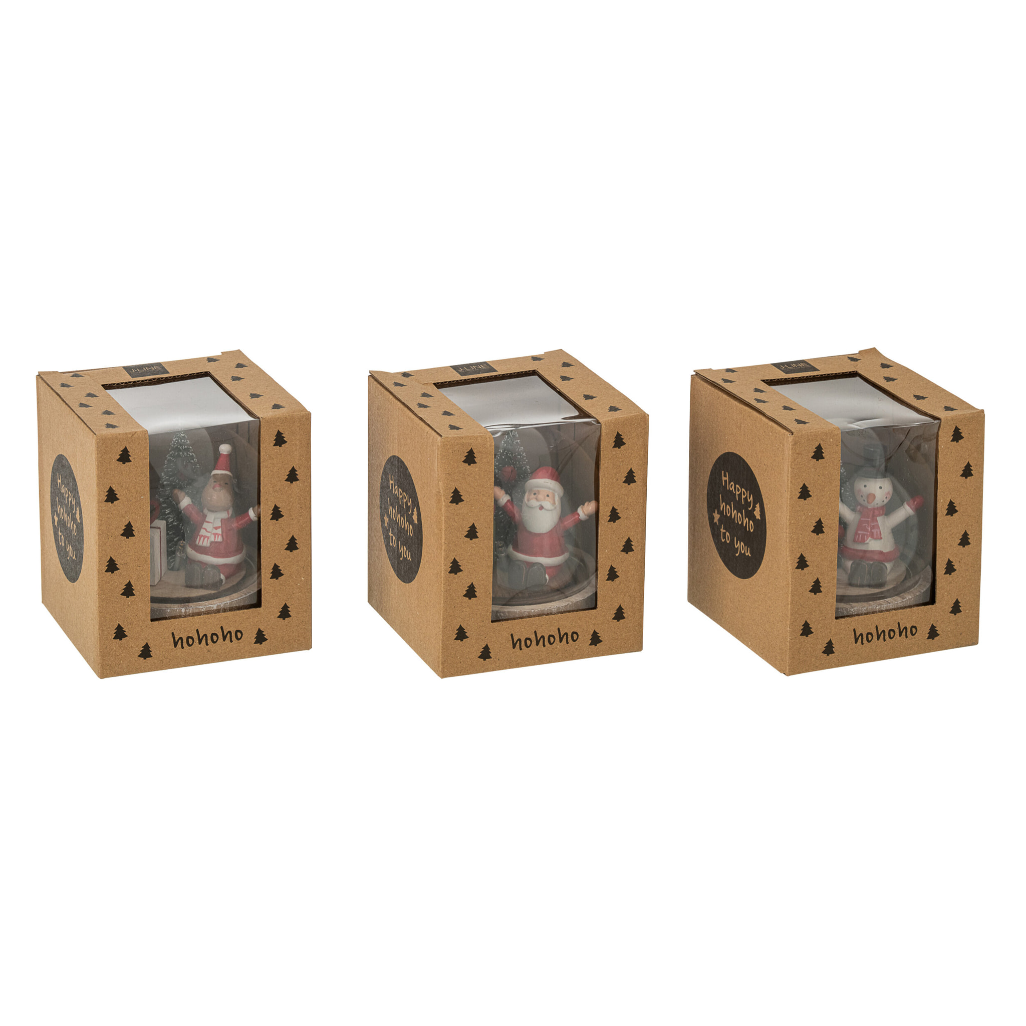 J-Line Cloche décorative Père Noël/Renne/Bonhomme De Neige - bois/verre - mix - 3 pcs - LED