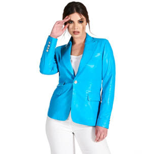 Giacca blazer in pelle naturale azzurra chiusura un bottone