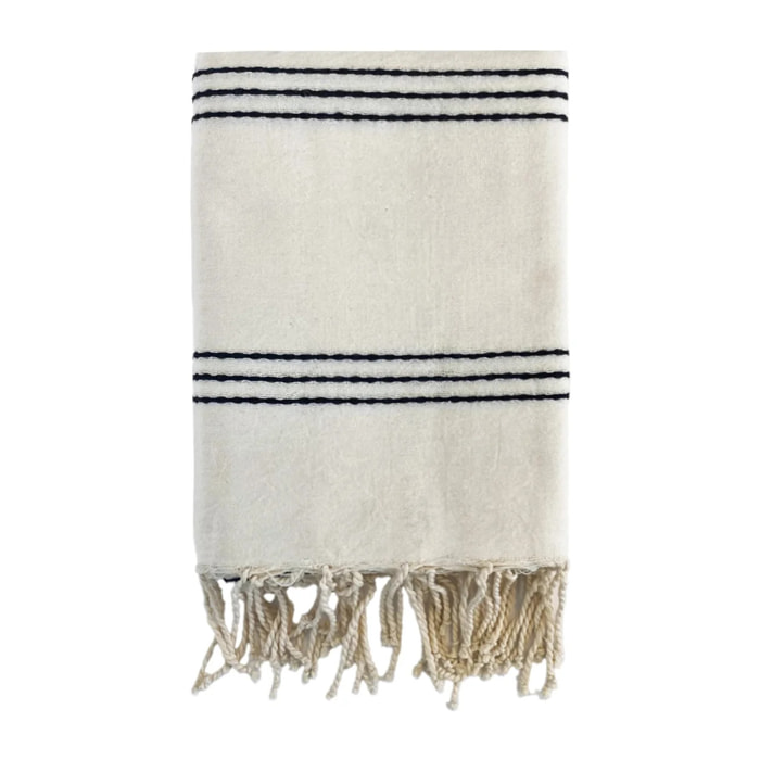 Fouta plate traditionnelle XL - Calliope Écru/Noir - 190g/m²