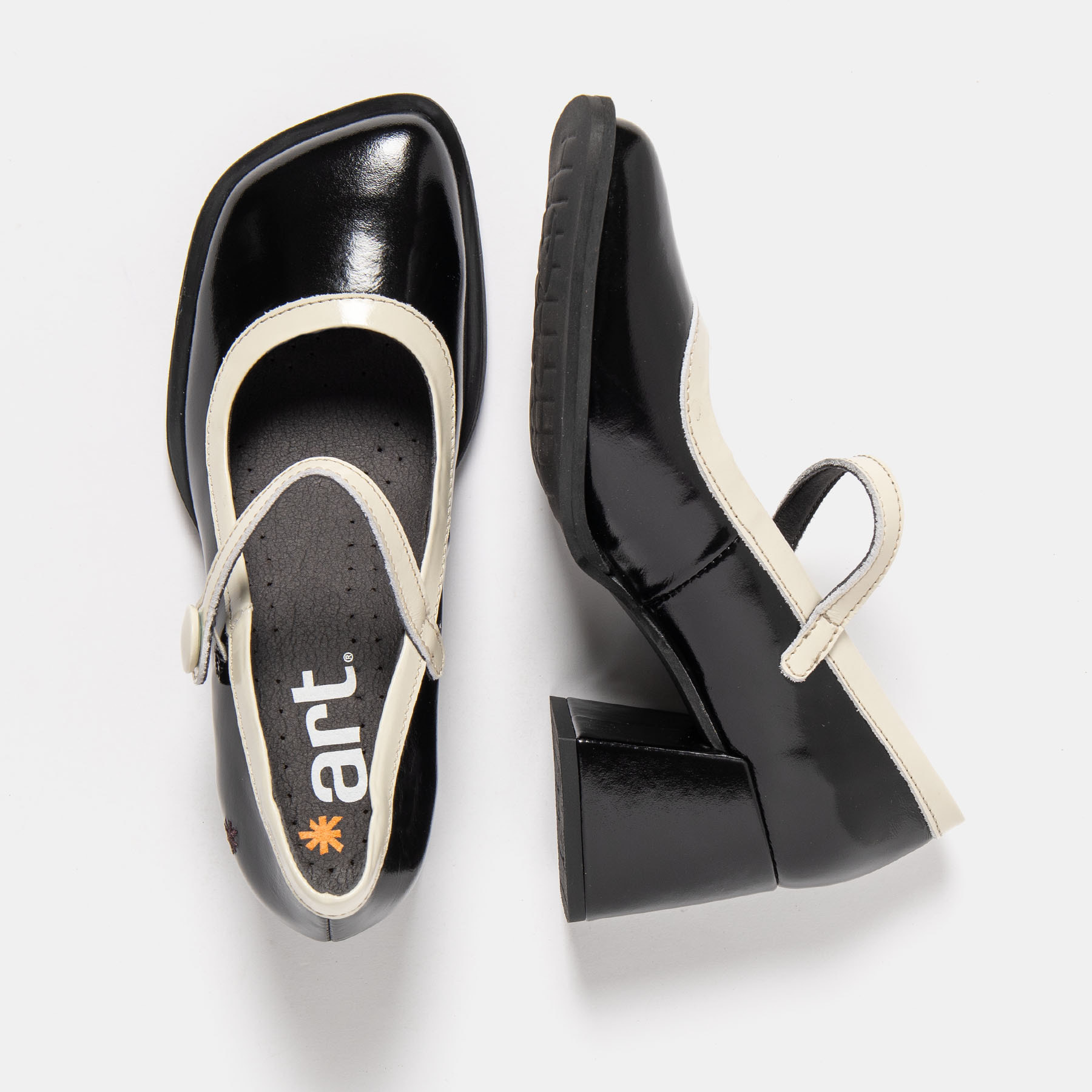 Zapatos 1709 NAPPA SHINNY BLACK-CREAM / VERONA color Black-cream