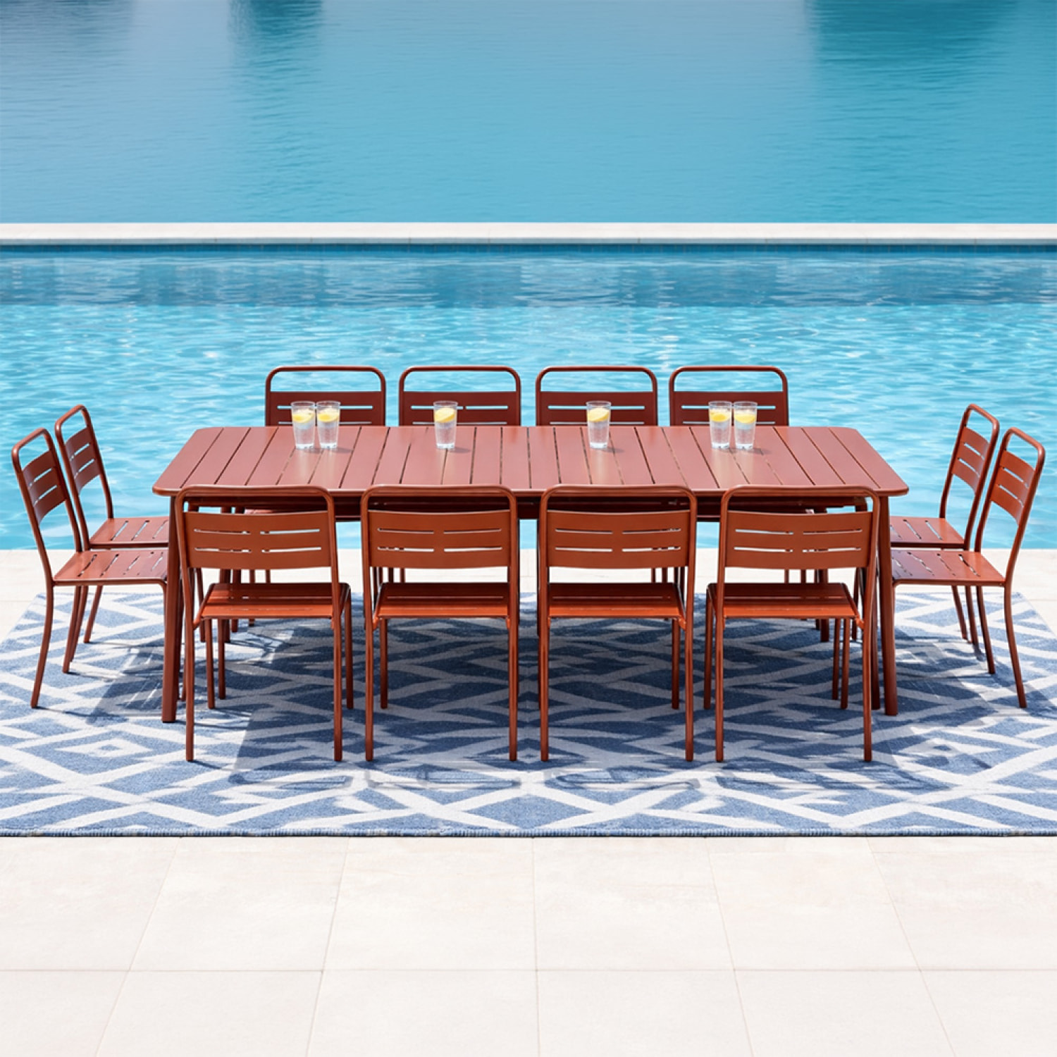 Ensemble table de jardin 234 cm et 10 chaises terracotta EVORA