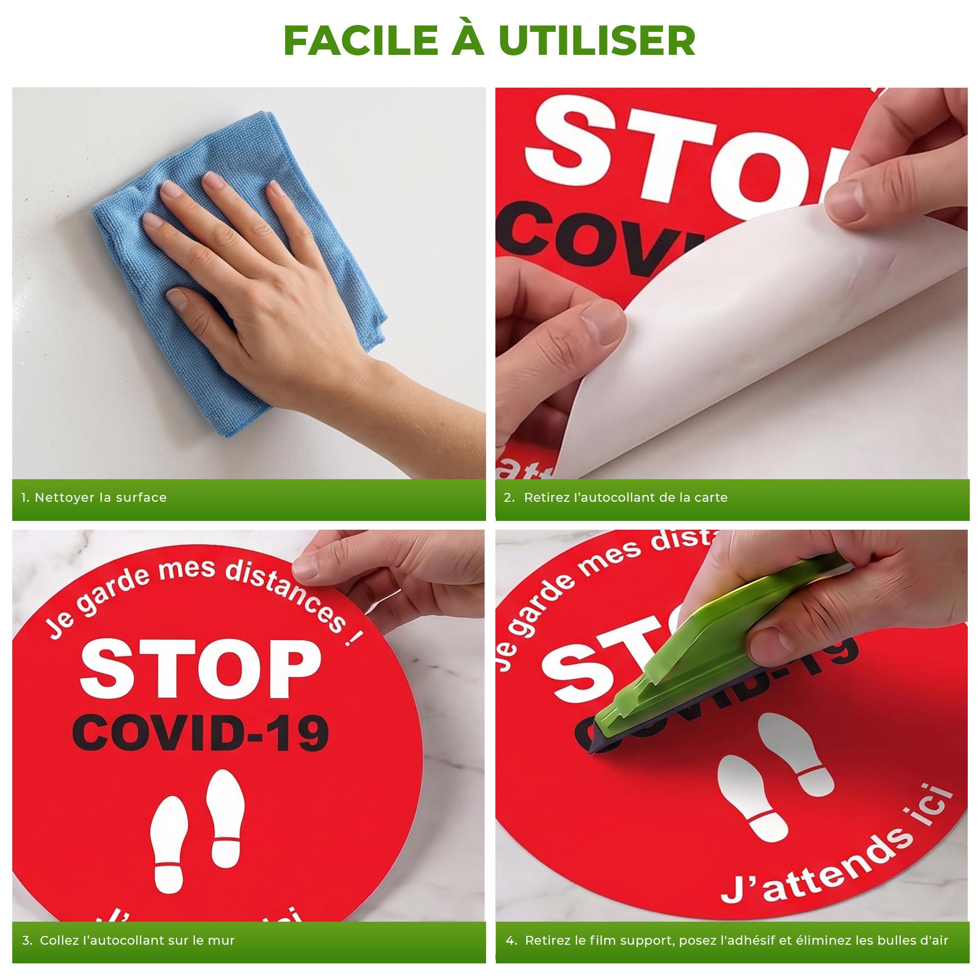 Sticker Sol avec laminat de Protection en Plastique Anti-dérapant | Stickers adhésif Sol - SOL STOP COVID-19 - 1 sticker