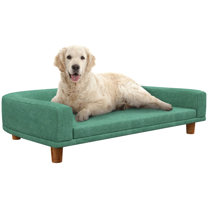 Canapé chien lit pour chien design scandinave coussin déhoussable dim 98L x 67l x 25H cm pieds bois tissu polyester vert