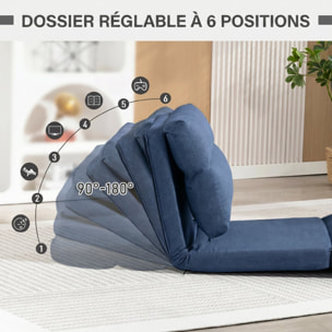 Fauteuil convertible fauteuil paresseux grand confort inclinaison dossier multipositions 90°-180° tissu bleu