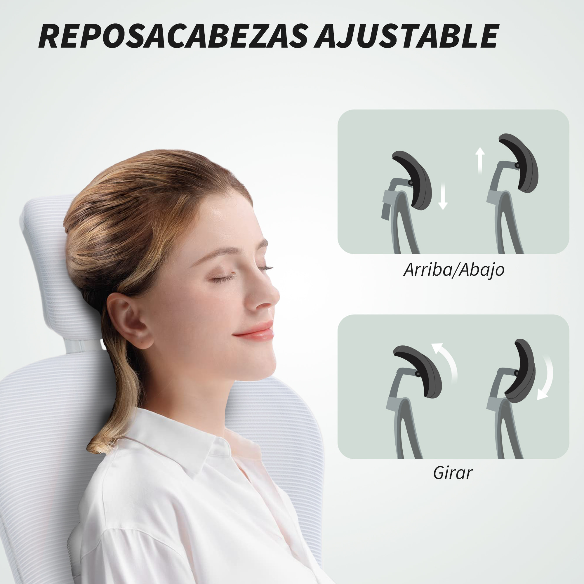 Silla de Oficina de Malla, Silla de Escritorio Giratoria con Función Basculante, Respaldo Alto, Reposacabezas Ajustable, Soporte Lumbar 4D, Brazo Abatible, Altura Ajustable, Blanco