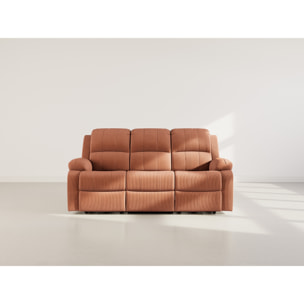 Armand - Canapé 3 places relax électrique en velours côtelé - Terracotta