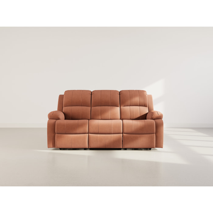 Armand - Canapé 3 places relax électrique en velours côtelé - Terracotta