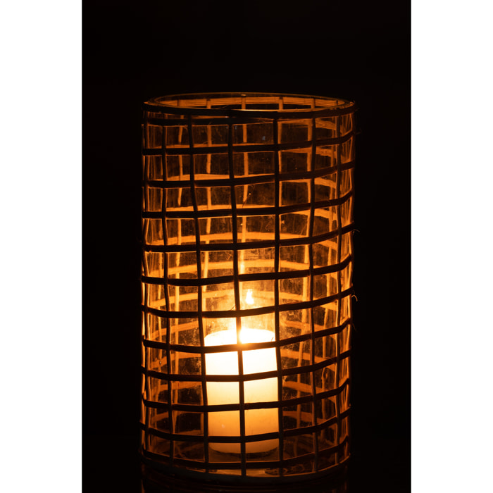 J-Line photophore Violet - verre/rotin - naturel - large