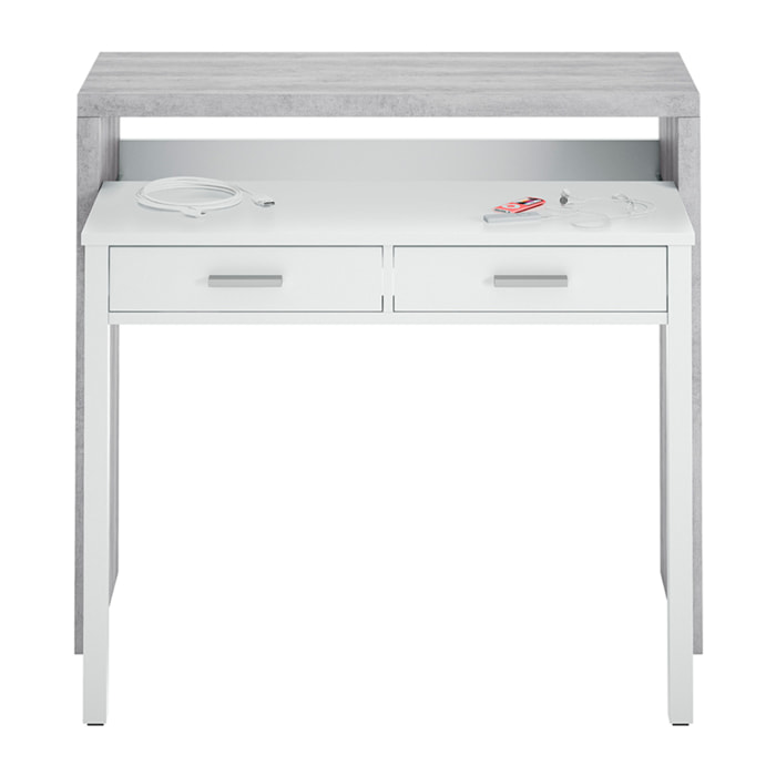 Mesa Escritorio Con Consola 99x88x36cm Cemento Y Blanco Artik