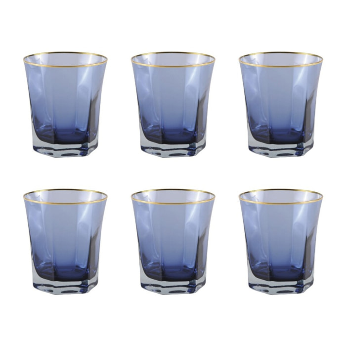 Chopes basses bleues bord dore - lot de 6