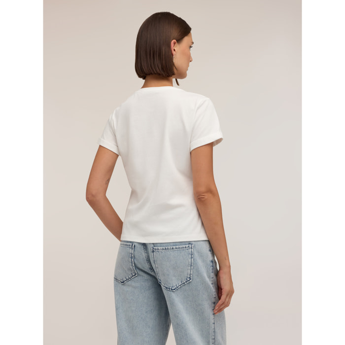 Motivi - T-shirt con stampa e applicazioni di strass - Bianco