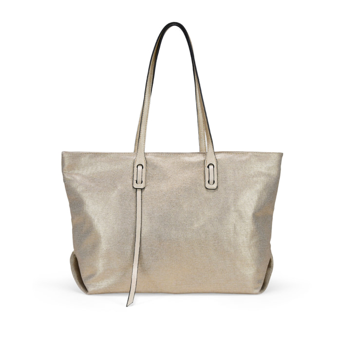 Bolso shopper dorado en canvas con cremallera