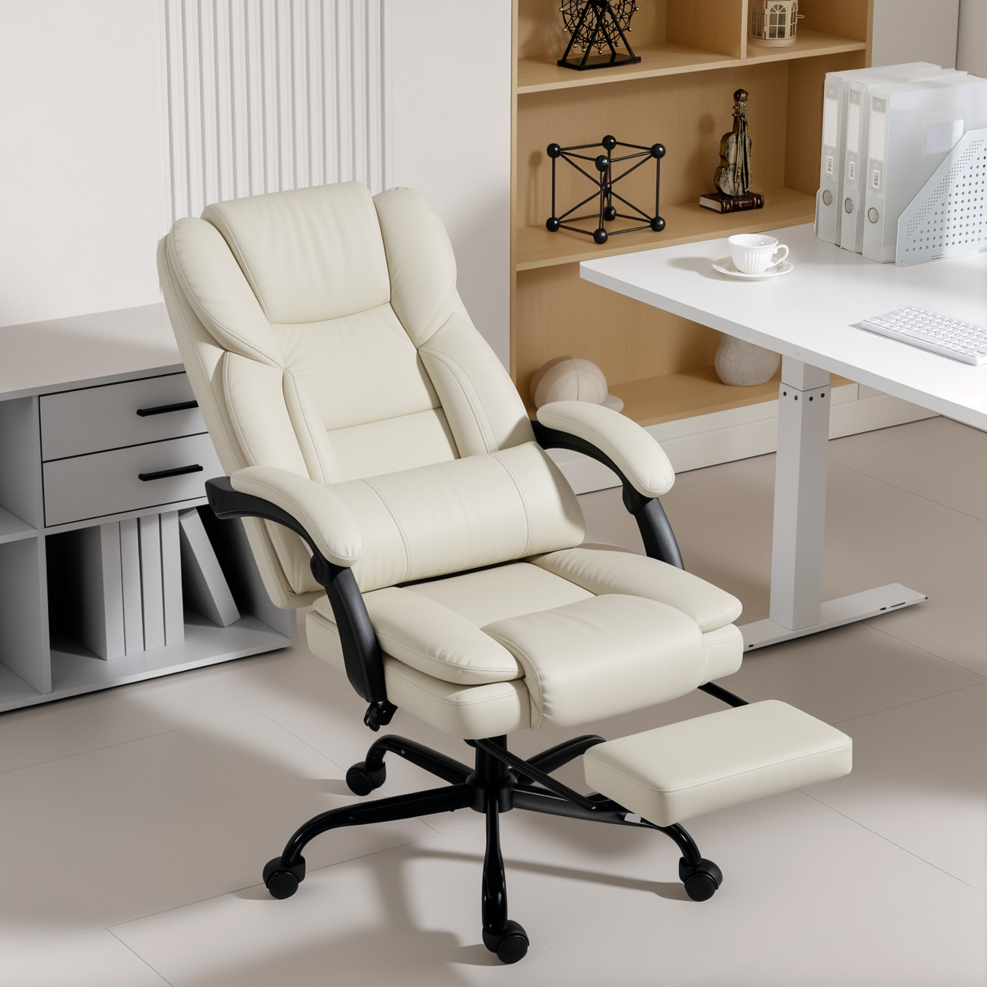 Fauteuil de bureau manager inclinable repose-pieds beige