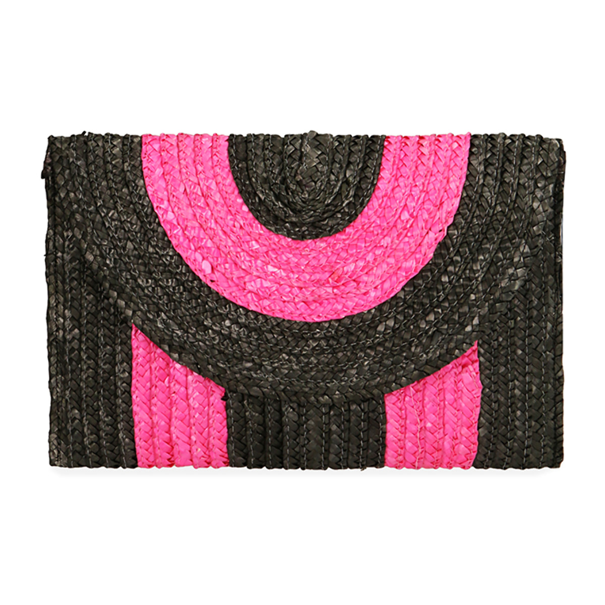 Bolso de mano de paja negro/fucsia