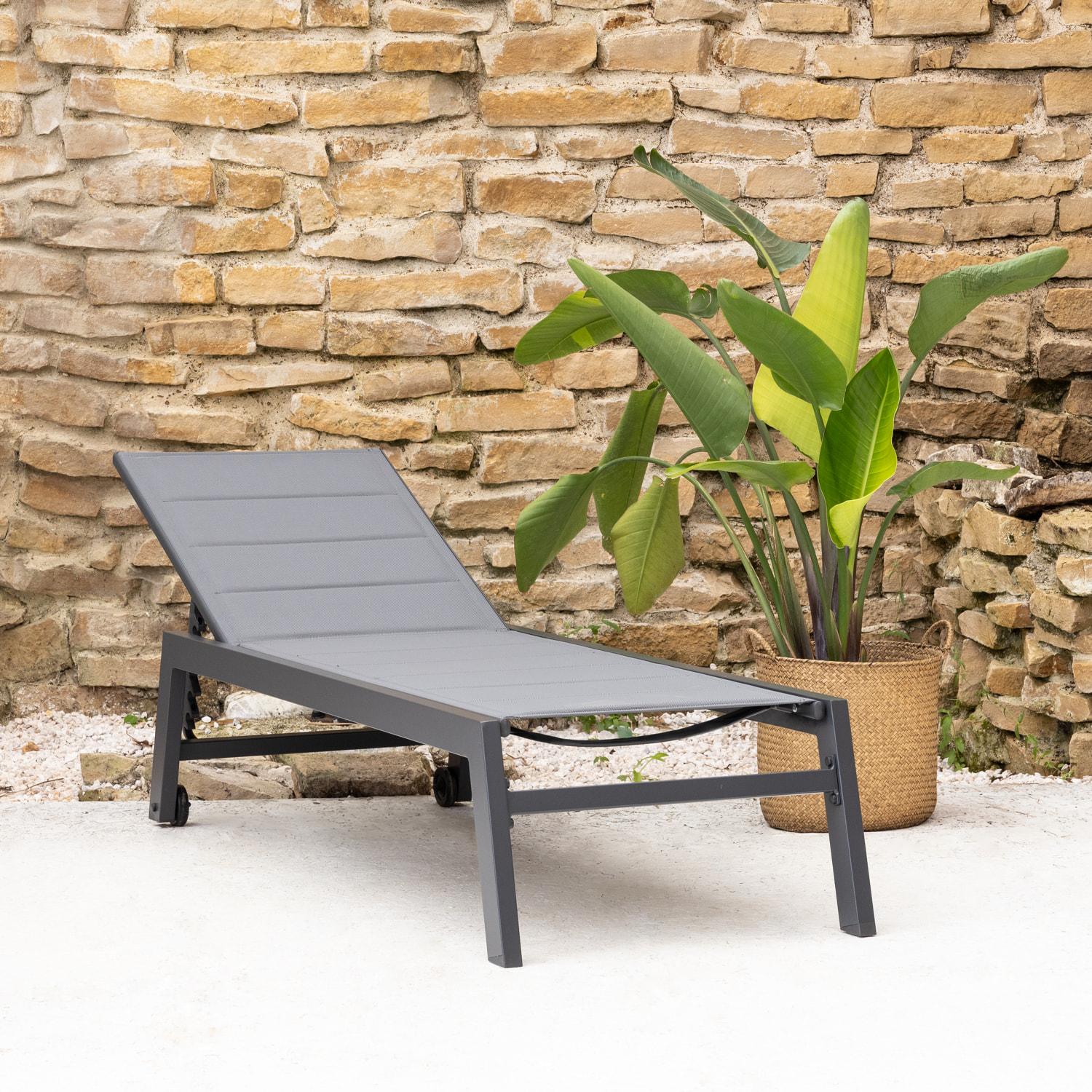 Bain de soleil BARBADOS en textilène gris - aluminium gris anthracite