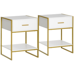 Conjunto de 2 Mesitas de Noche Mesas Auxiliares con 1 Cajón y Estante de Almacenamiento para Dormitorio Salón Oficina Estilo Moderno 45x40x60 cm Blanco