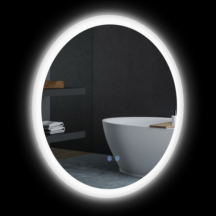 Miroir rond lumineux LED de salle de bain Ø 60 cm mural avec éclairage 3 couleurs interrupteur tactile système antibuée 29 W gris