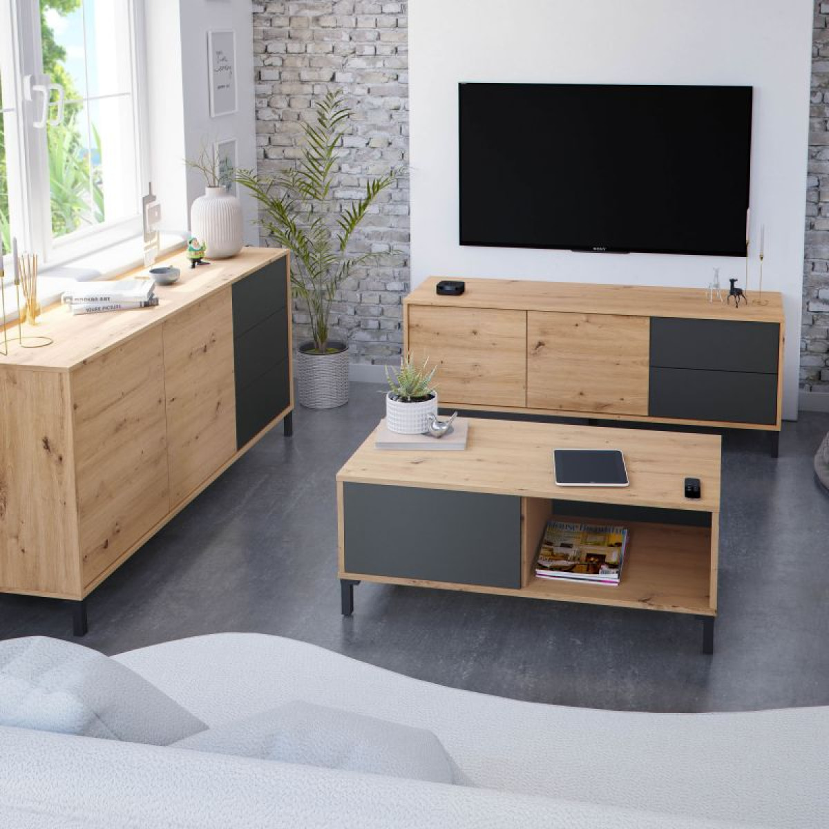 Mueble TV Brooklyn Gris Antracita - Roble Nodi