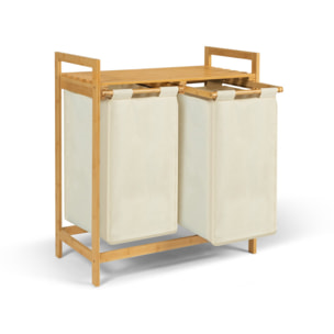 Panier à linge Maya 2 compartiments en bambou beige