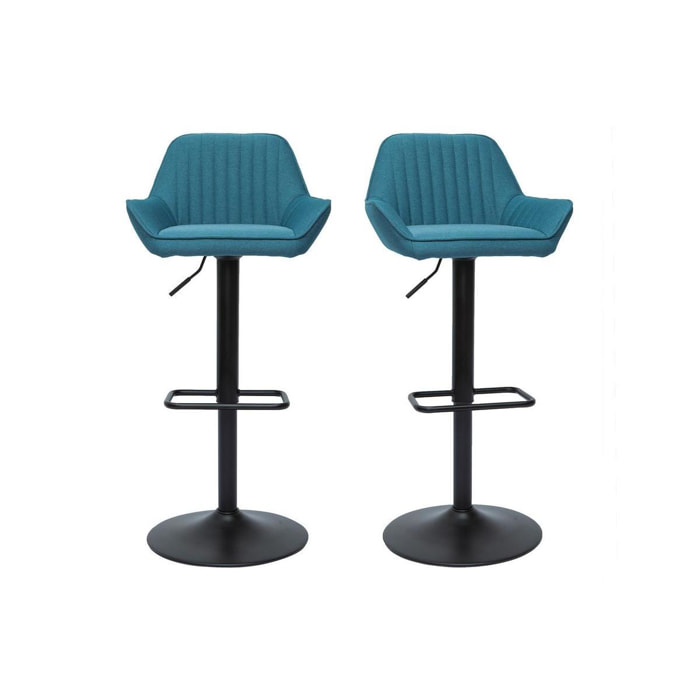 Tabourets de bar réglables design en tissu bleu (lot de 2) RONNIE