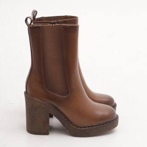 STIVALETTO ELASTICO ZIP TACCO CUOIO