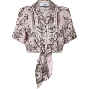 PHILIPP PLEIN Cropped Bow Shirt Butterfly Tattoo