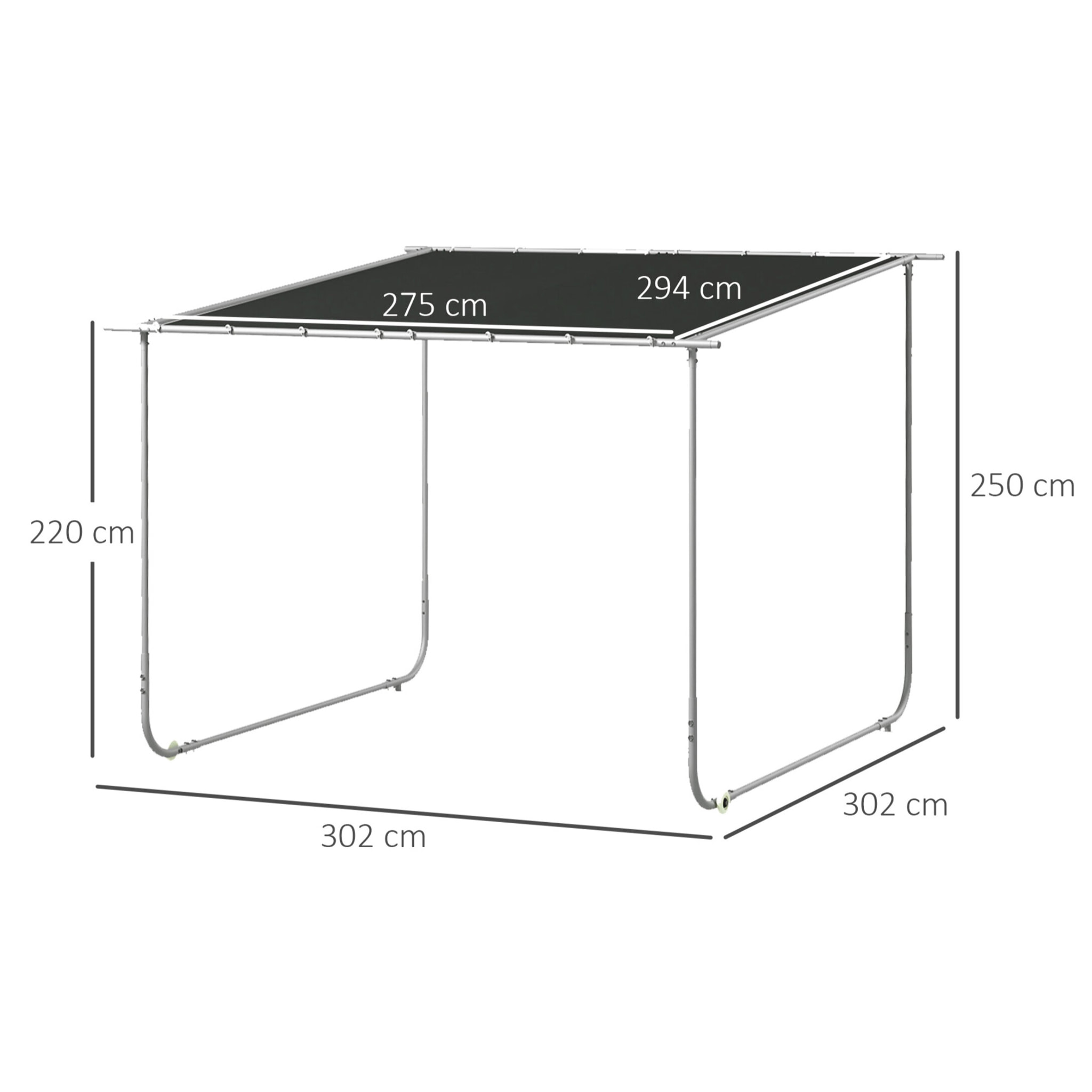 Pérgola 3x3 m Cenador de Jardín con Ruedas Protección UV 30+ Impermeable Sacos de Arena y Marco de Acero para Patio Terraza Balcón Gris Oscuro