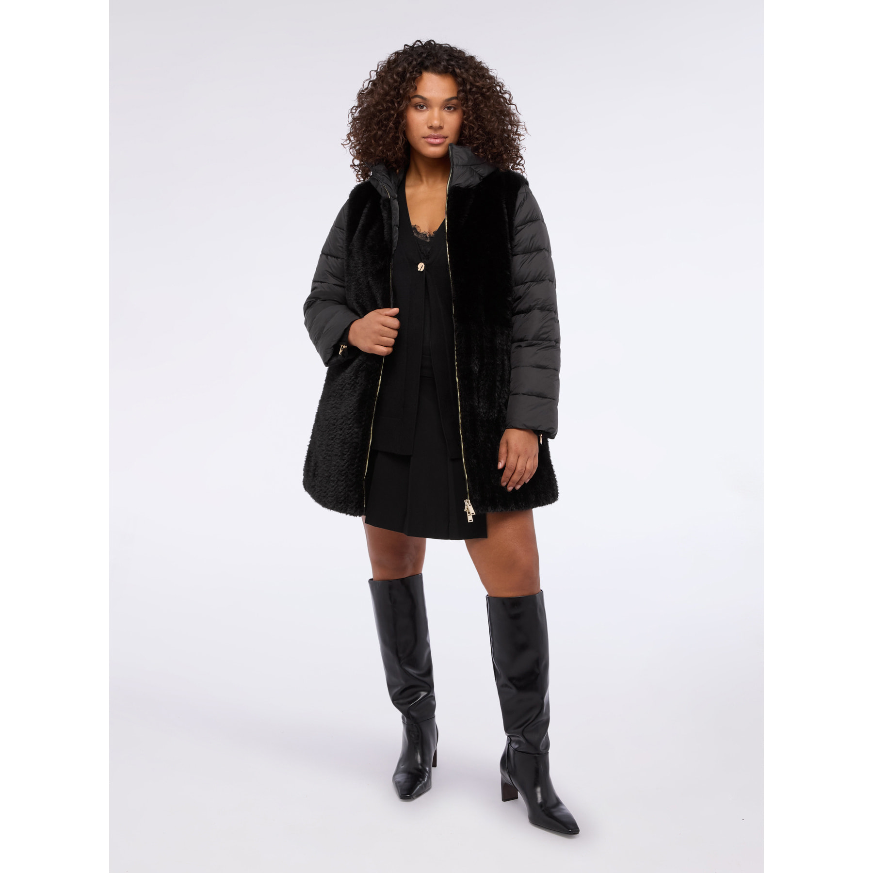 Fiorella Rubino - Plumífero bimaterial con capucha - Negro