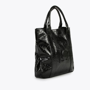 Borsa shopper con effetto pelle lucida e logo frontale in rilievo