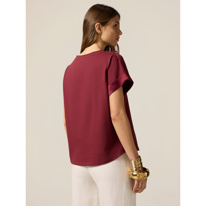 Oltre - T-shirt in jersey con profili in raso - Bordeaux