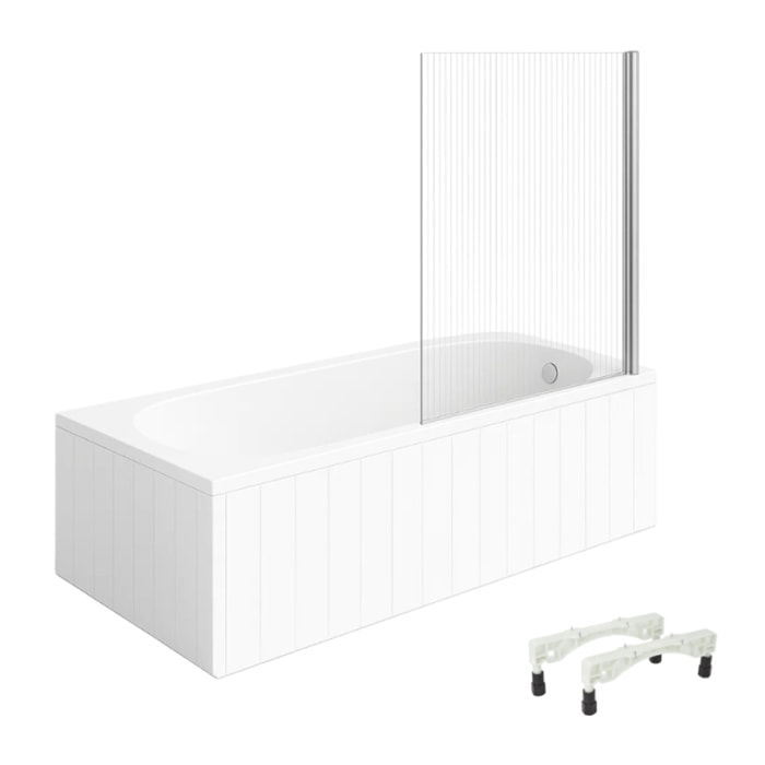 Baignoire droite 170x70 cm, Blanc VILLEROY & BOCH O.Novo avec pieds + Pare bain droite AURYS Raywall chromée