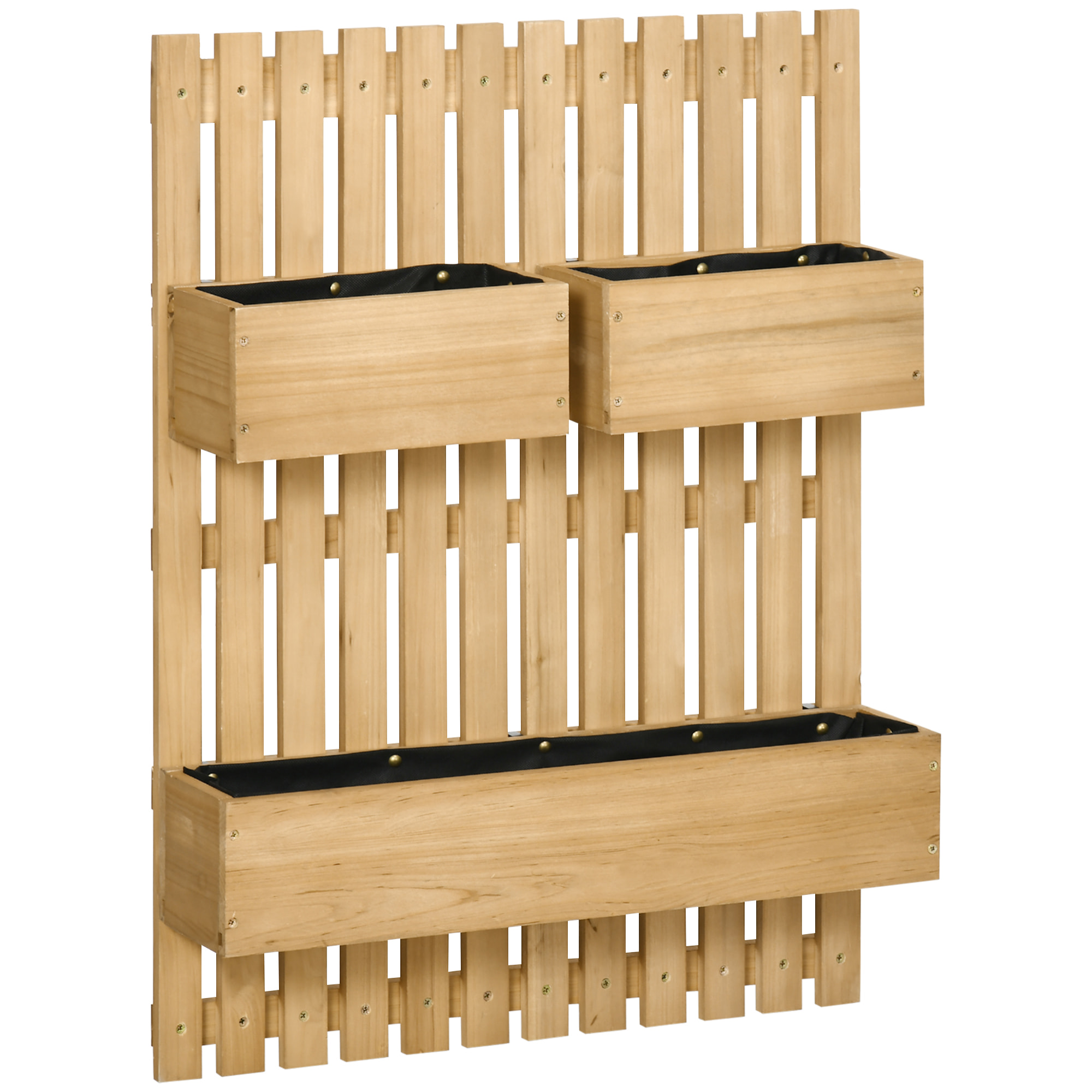 Jardinière murale avec treillis - lot de 3 jardinières murales - dim. 60L x 16l x 80H cm - bois sapin pré-huilé