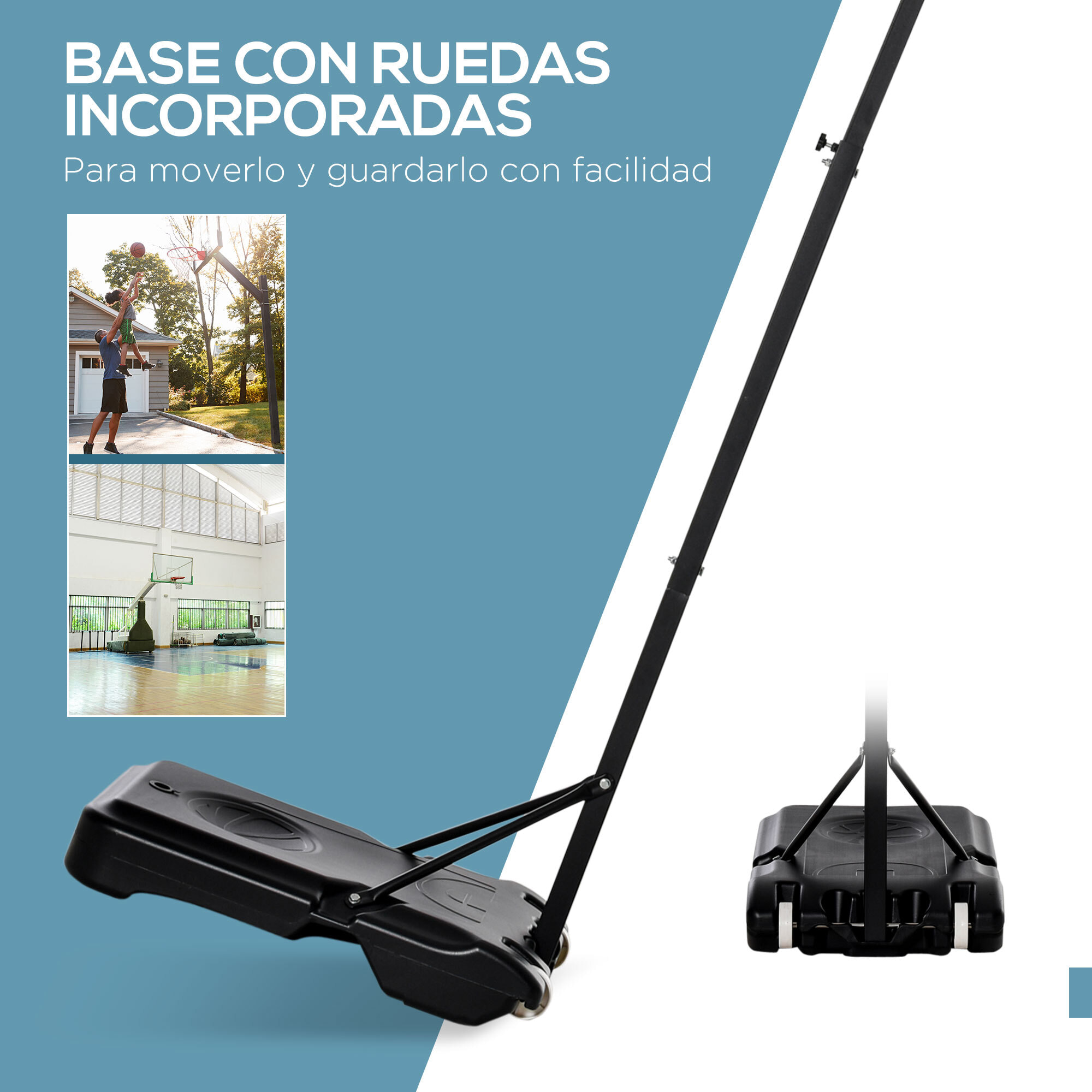 Aro De Baloncesto con Rueda Acero PE 75x45x165-210cm Negro