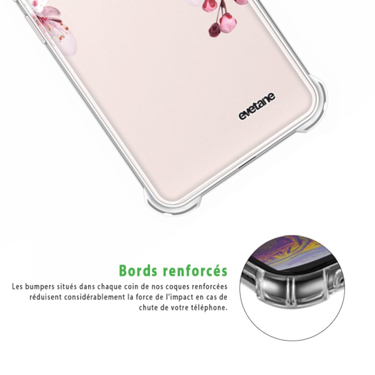 Coque Samsung Galaxy S22 5G Silicone antichocs Solides coins renforcés Protection Housse transparente Cerisier Evetane