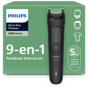 Tondeuse multi usages PHILIPS MG3945/15 Series 3000, 10 hauteurs de coupe, précision 1 mm, autonomie 90 mn