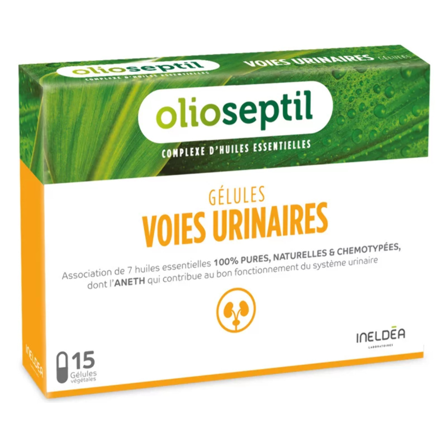 OLIOSEPTIL - Gélule Voies Urinaires - Assainit le système urinaire et favorise l'élimination rénale de l'eau - Complexe 7 Huiles Essentielles Pures et Chémotypées en Gélules Végétales - 15 Gélules