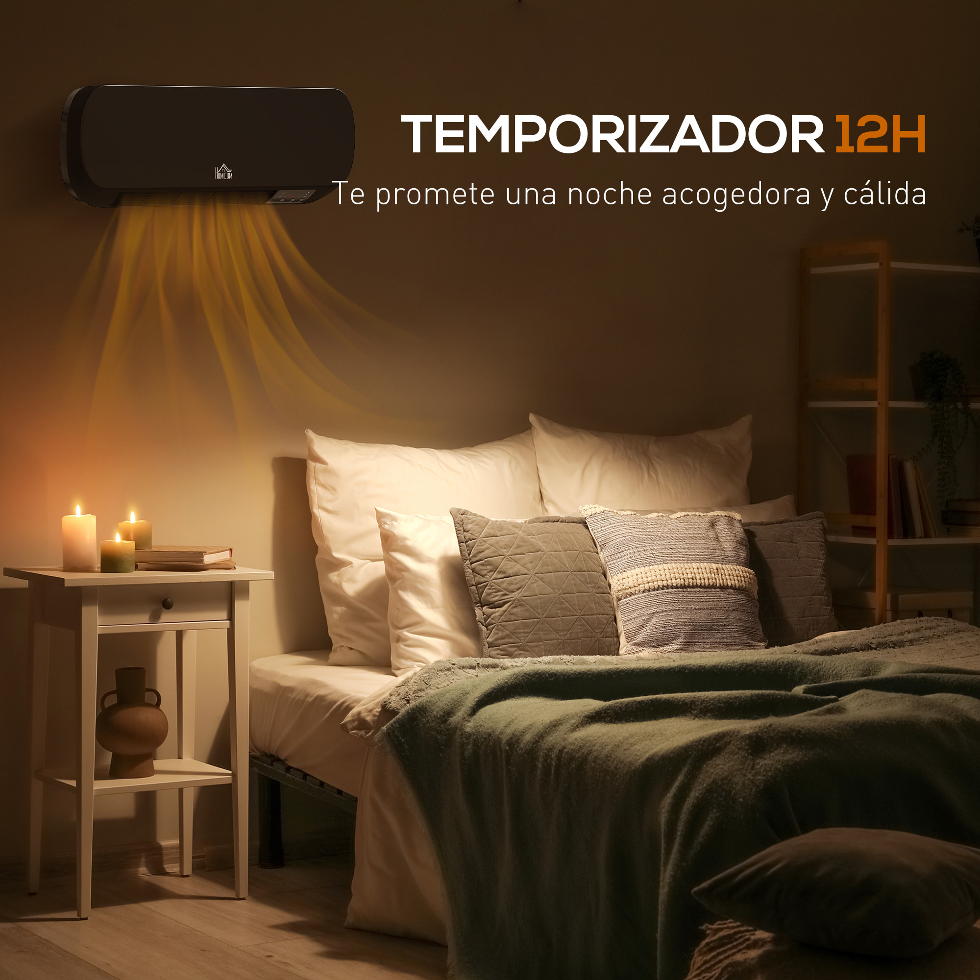 Calefactor Eléctrico Bajo Consumo, 1000W/2000W, Calefactor de Baño de Pared con Pantalla LED, IPX2, 3 Modos, Protección contra Sobrecalentamiento, Temporizador, Mando a Distancia, Negro
