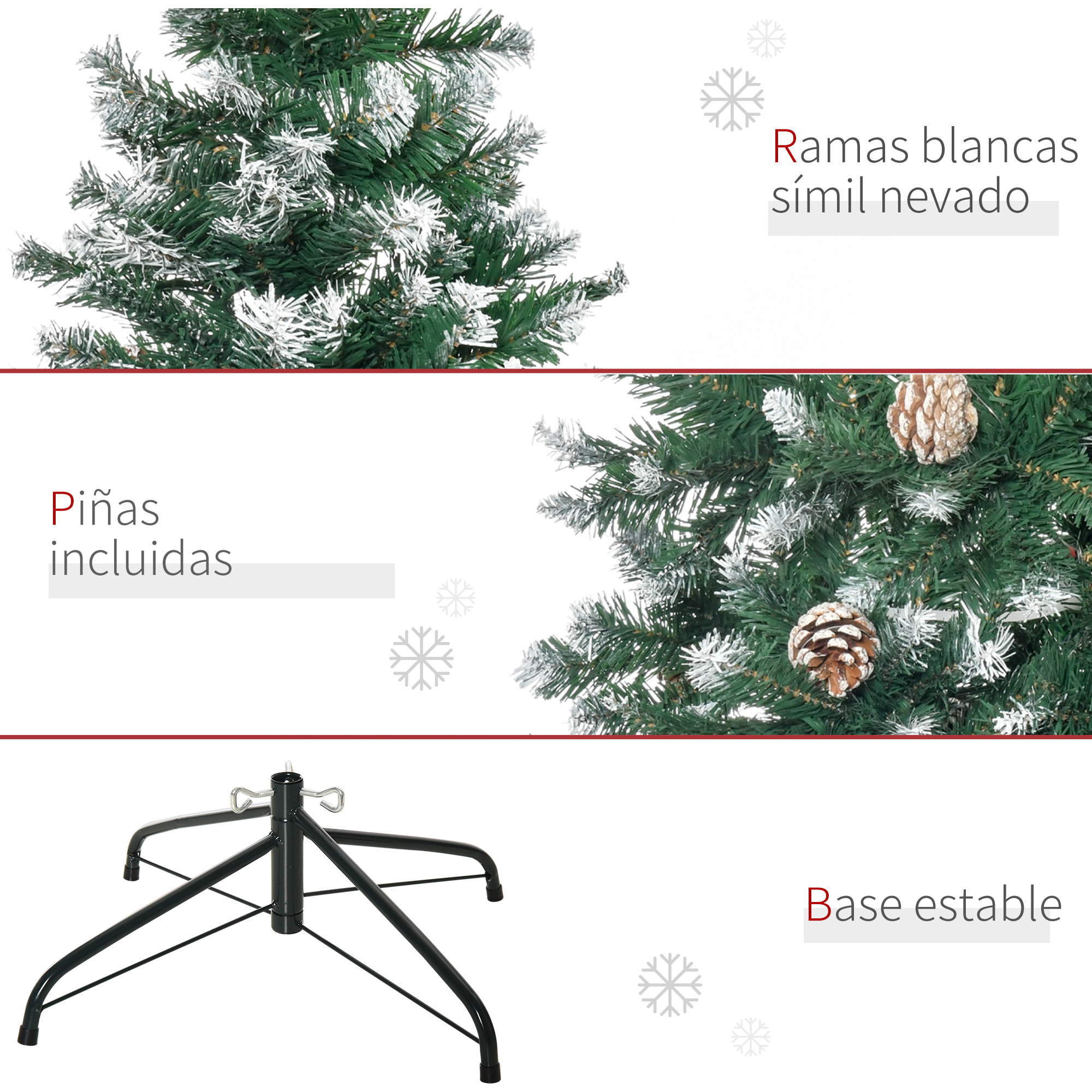 HOMCOM Árbol de Navidad Artificial Ø90x180 cm con 1111 Puntas de PVC y 59 Piñas con Ramas Apertura Automática Base Plegable y Soporte de Acero para Interiores Verde