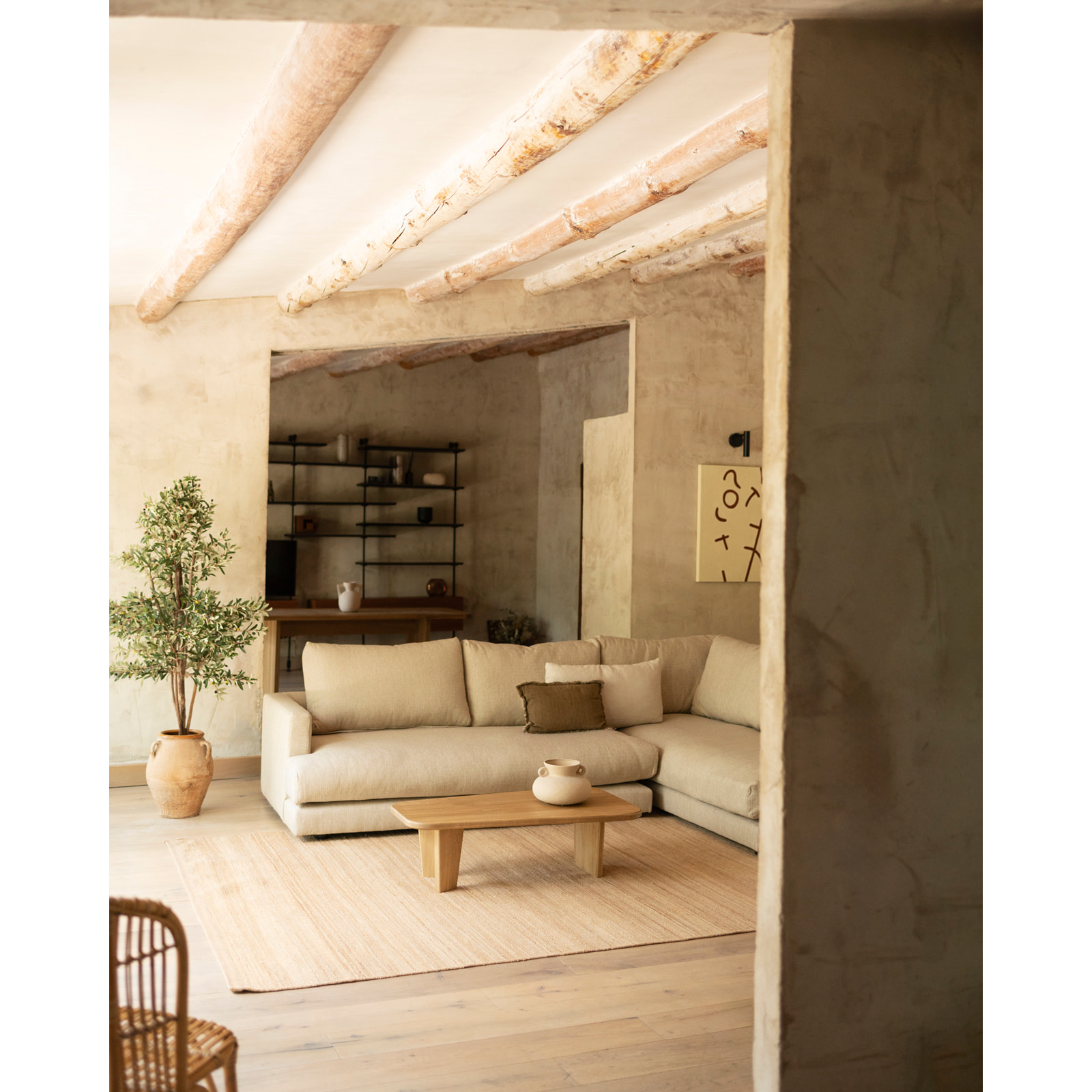 Mesa de centro de madera maciza de álamo con tres patas de 100cm Alto: 30 Largo: 100 Ancho: 58