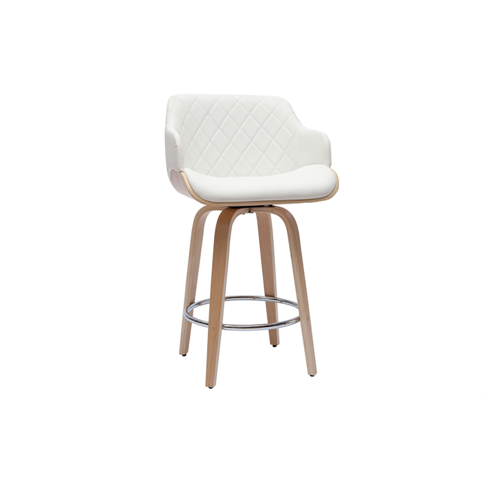 Tabouret de bar design pivotant 360° blanc et bois clair H65 cm LUCIEN